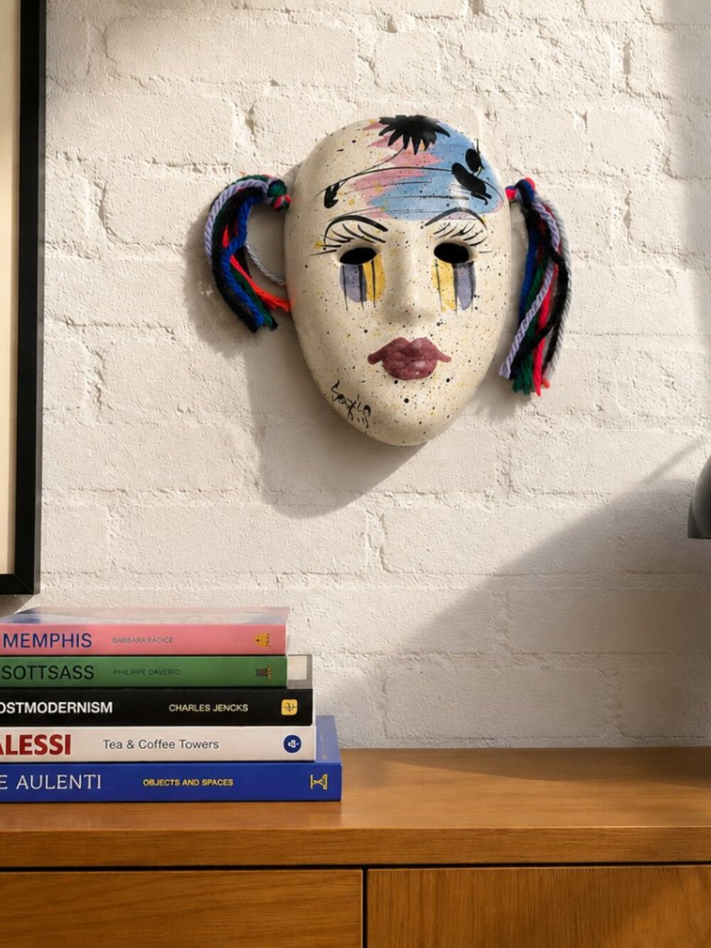 80's Vibe Folk Art Ceramic New Wave Abstract Wall Mask Signed Postmodern